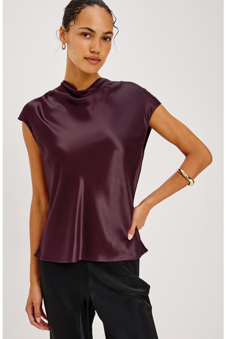 Loretta Cowl Neck Cap Sleeve Top, Alternate, color, WINE