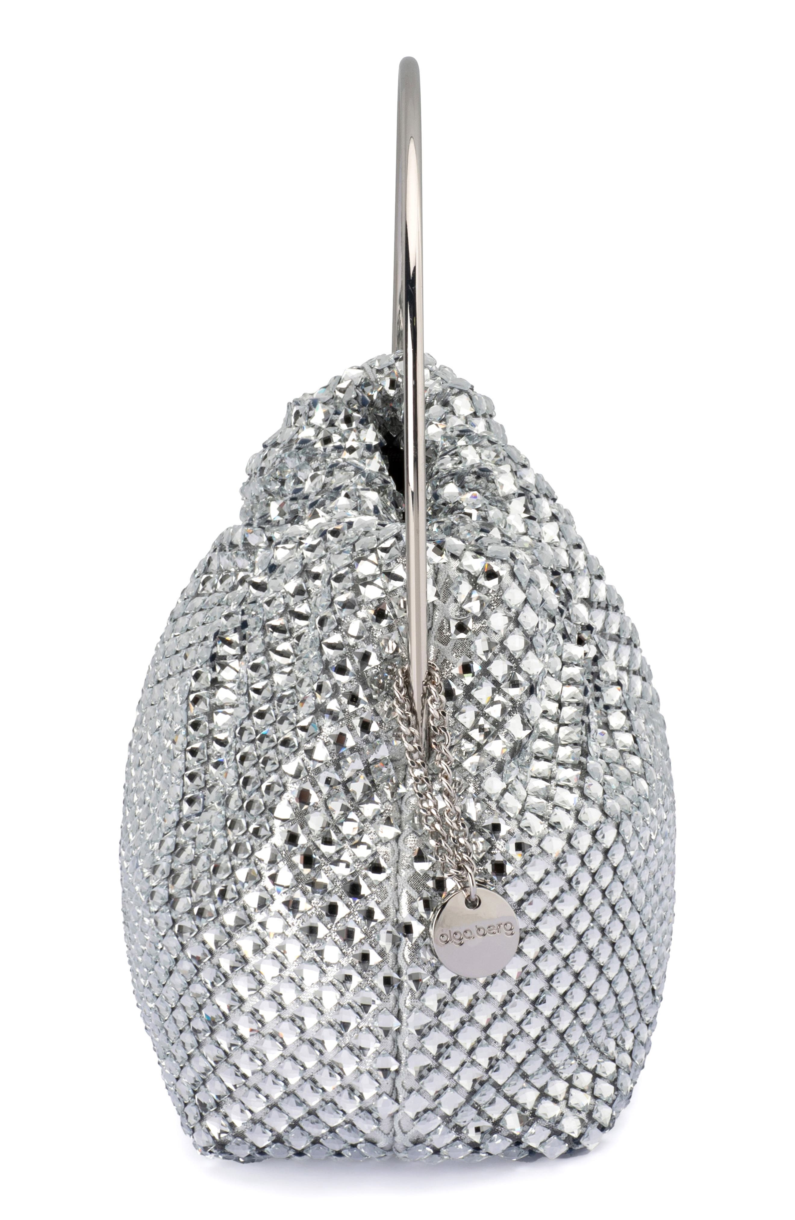 Olga Berg Whitney Crystal Top Handle Clutch, Alternate, color, Silver