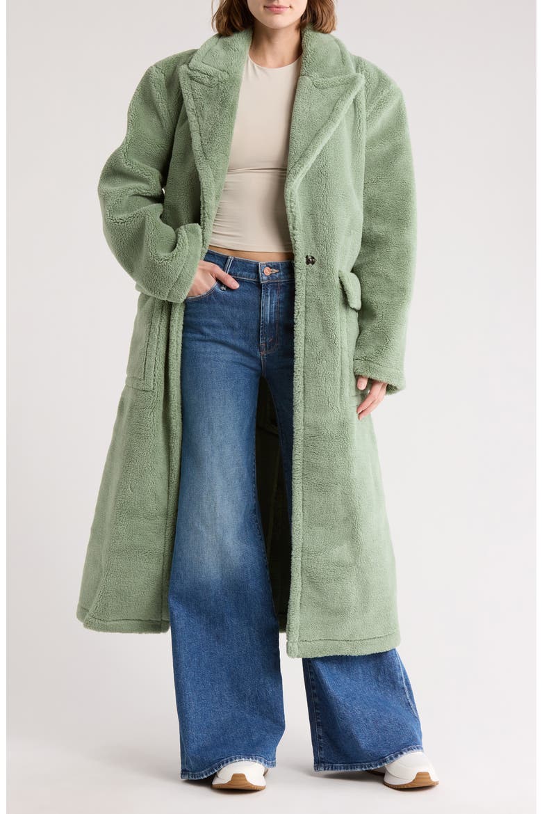 Faux Fur Longline Coat, Main, color, LIGHT GREEN