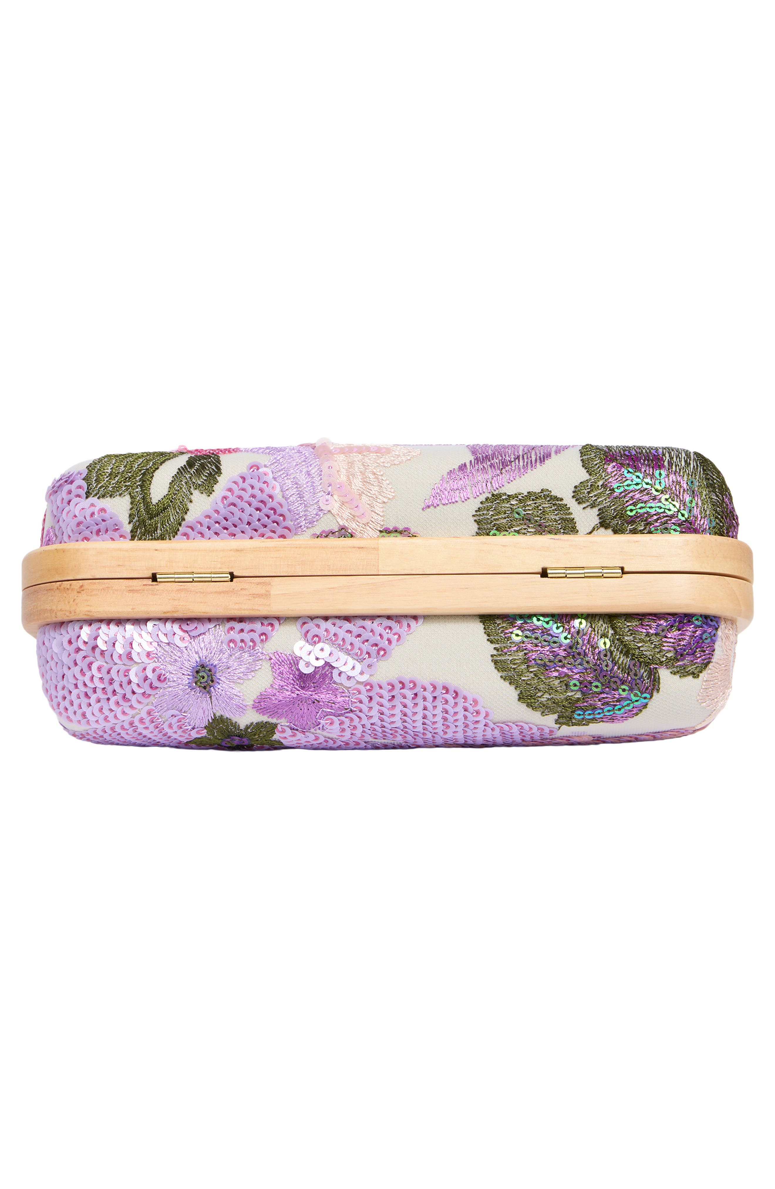 Jessica McClintock Sherrita Sequin Flower Embroidered Clutch, Alternate, color, Iris