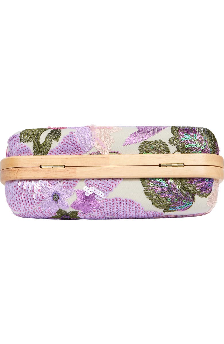 Jessica McClintock Sherrita Sequin Flower Embroidered Clutch, Alternate, color, Iris
