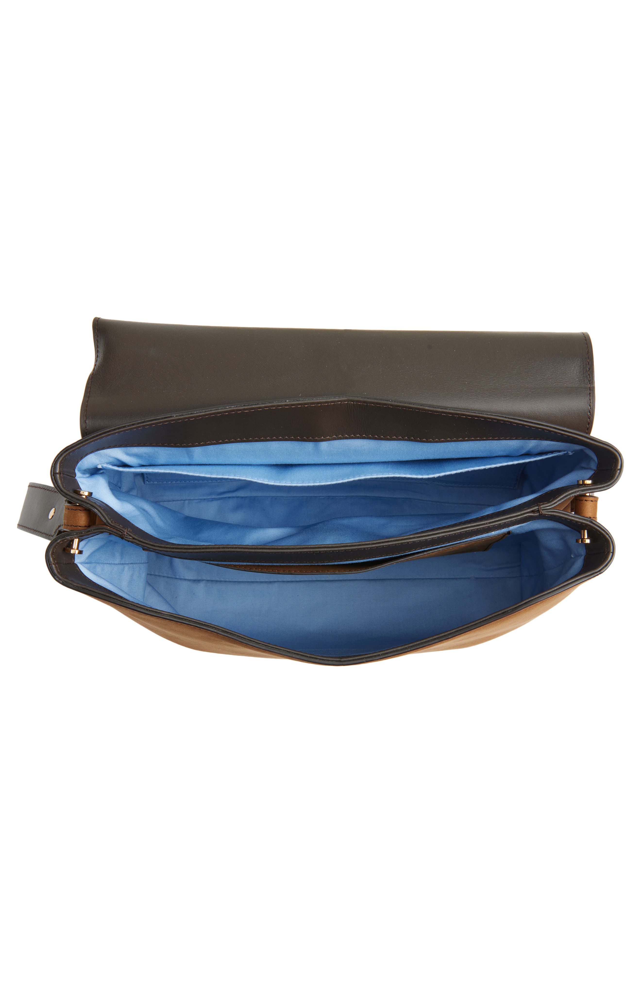 Versace Biggie Nubuck Leather Messenger Bag, Alternate, color, Light Brown-Versace Gold