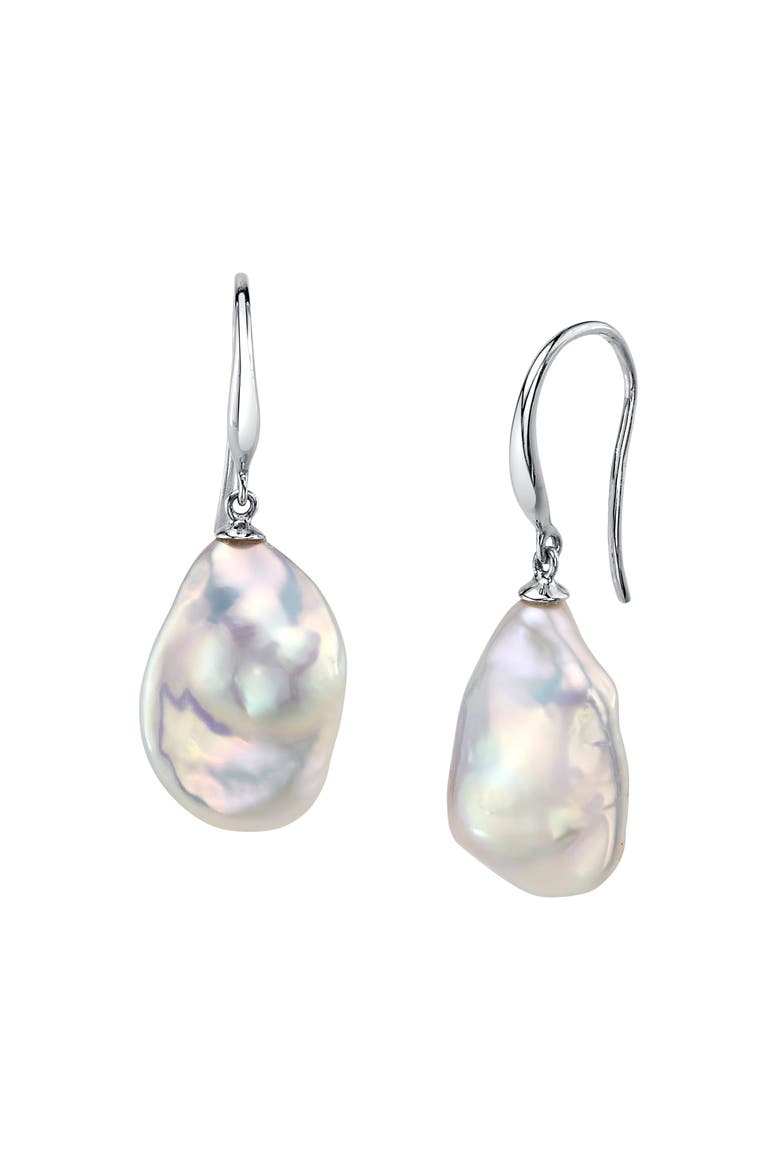 12mm White Freshwater Baroque Pearl Savanah Earrings, Main, color, Sterling Silver