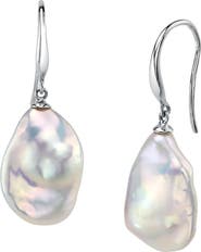 The Pearl Source 12mm White Freshwater Baroque Pearl Savanah Earrings