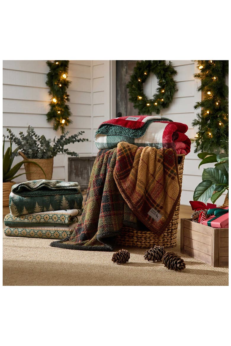 Holiday Plaid Microfiber Throw Blanket, Alternate, color, KHAKI/ MAROON/ GREEN