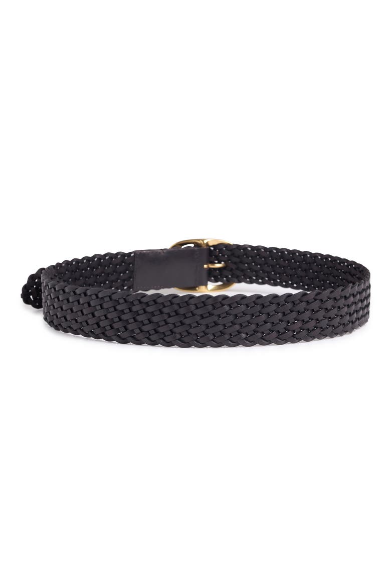 Jeans Woven Leather Belt, Alternate, color, BROWN