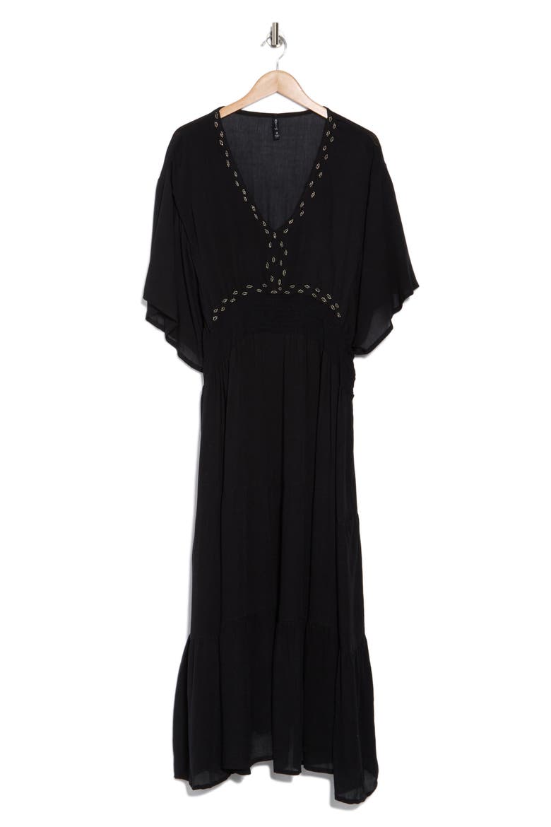 Beaded Flutter Sleeve Maxi Dress, Alternate, color, BLACK