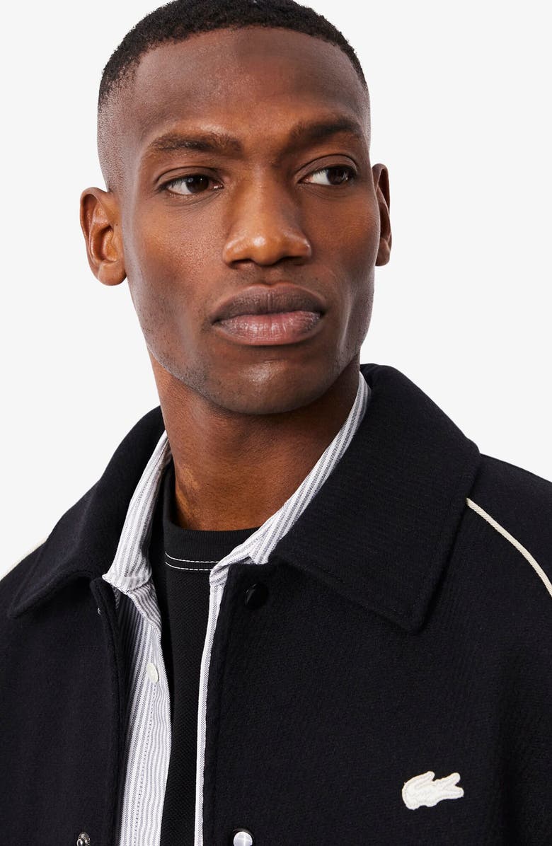 Lacoste Logo Appliqué Wool Blend Varsity Jacket, Alternate, color, Black