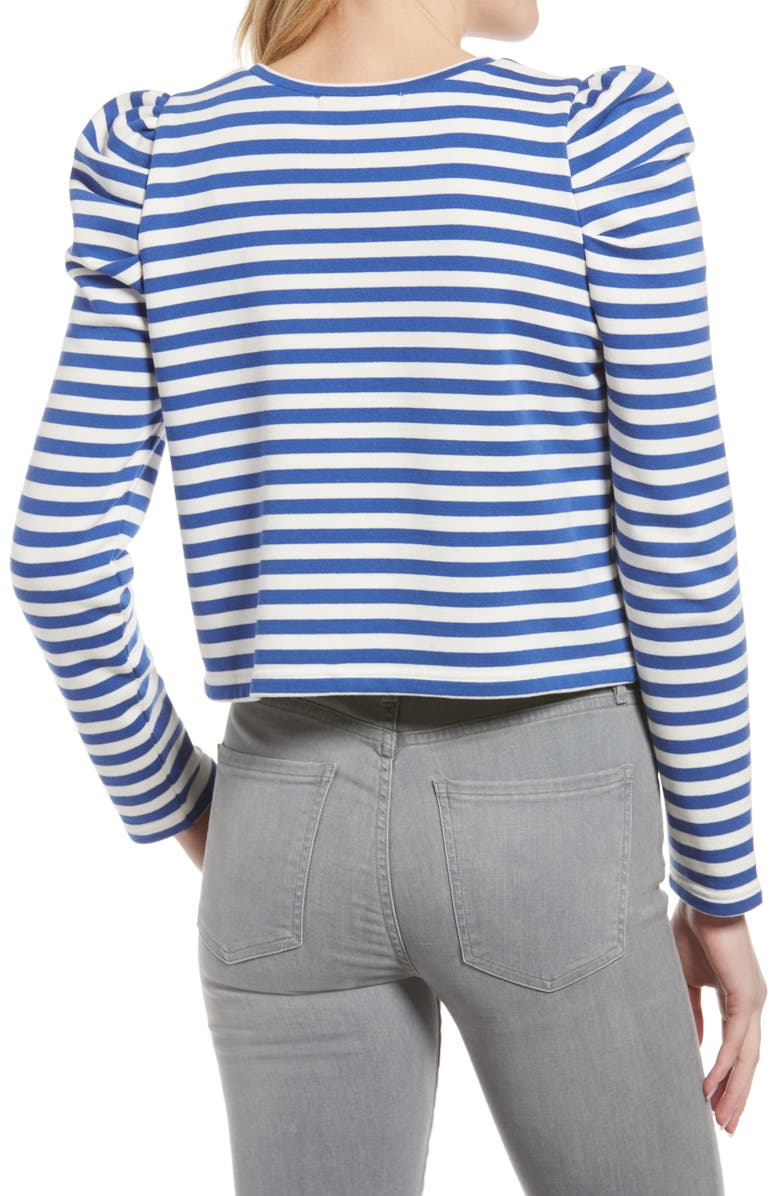 Rebecca Minkoff Talia Stripe Crop Puff Sleeve Cotton Sweatshirt, Alternate, color, 
