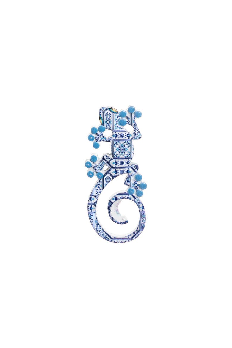 Turquoise Tile Gecko Resin Magnet Refrigerator Decorative Magnet, Main, color, Blue