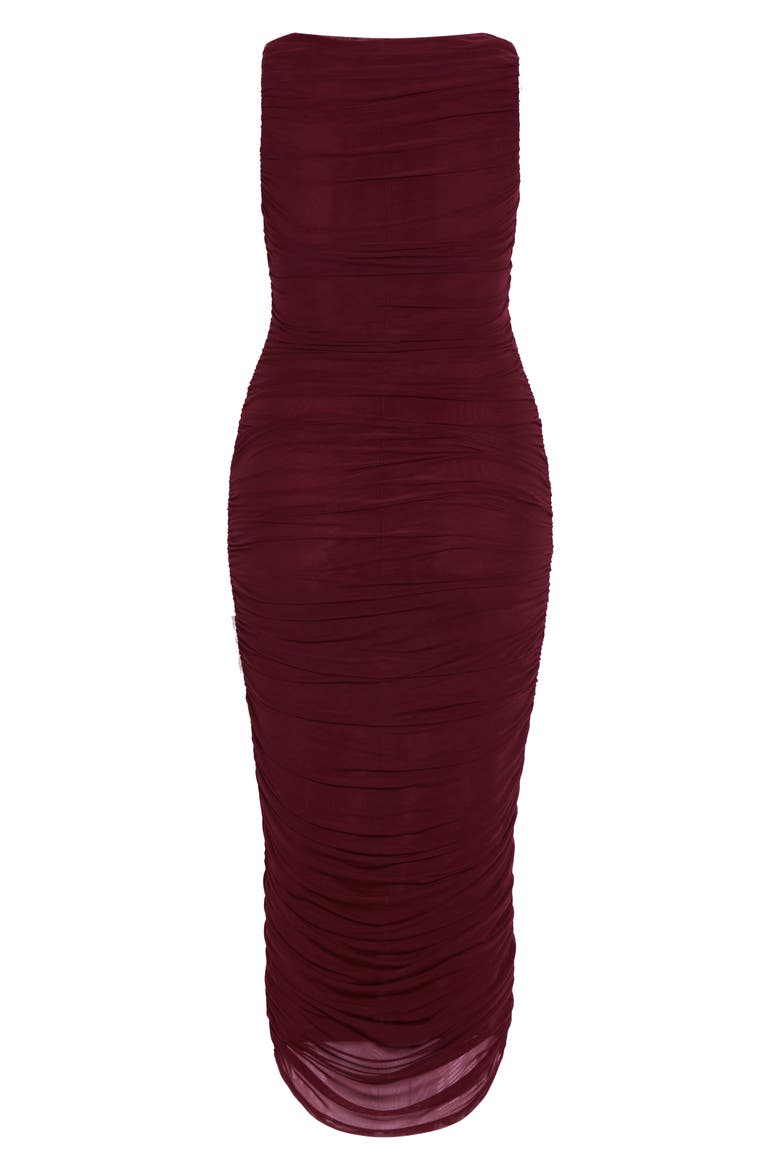 Halo Sleeveless Ruched Mesh Dress, Alternate, color, DARK CHERRY