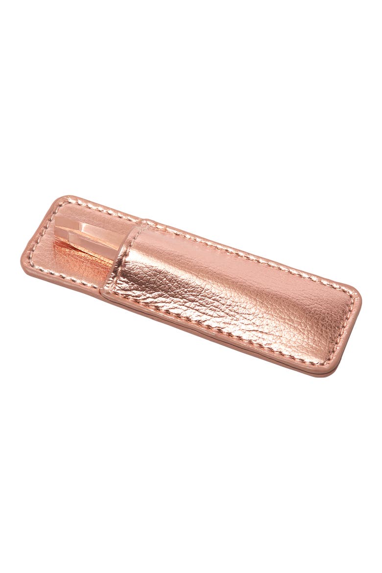 Rose Gold Mini Slant Tweezer & Case Set, Alternate, color, ROSE GOLD