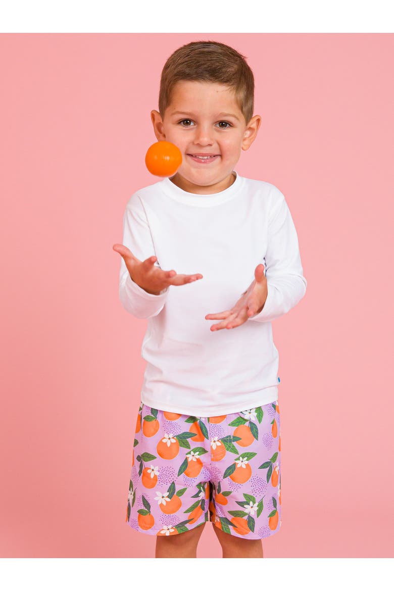 Boys Orange You The Sweetest UPF50+ Swim Trunks, Alternate, color, Purple Orange You The Sweetest