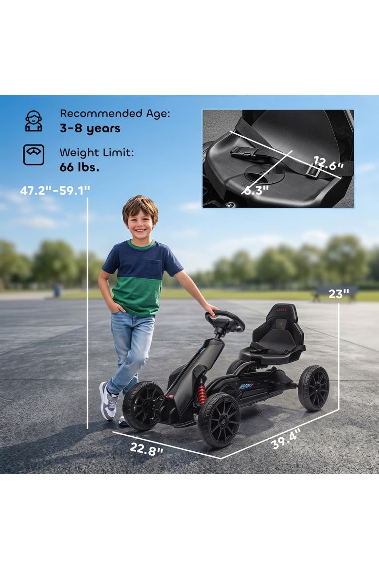 Kids Pedal Go Kart, Adjustable Seat, Swing Axle, Handbrake, EVA Wheels, Black, Alternate, color, Black