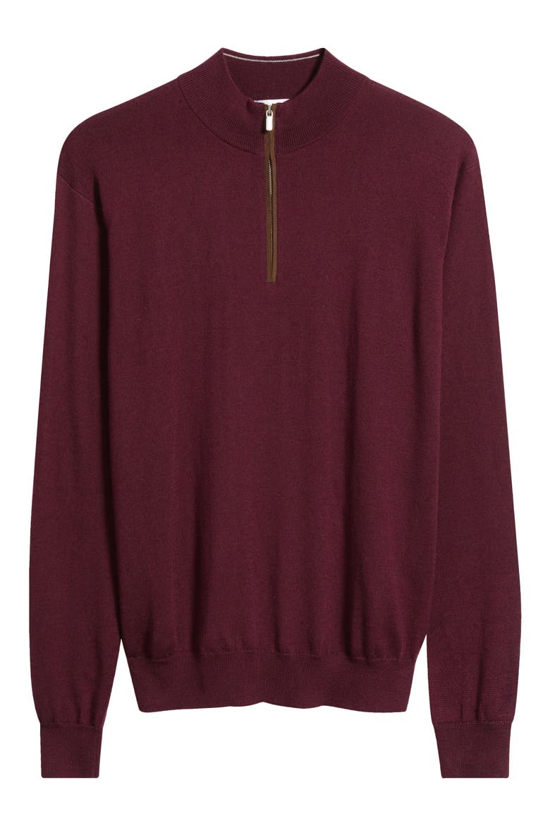 Autumn Crest Suede Trim Quarter Zip Sweater, Alternate, color, BORDEAUX