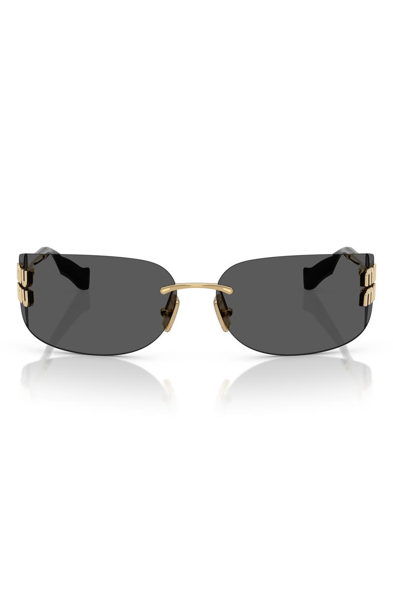Miu Miu 75mm Oversize Rectangular Wrap Sunglasses, Main, color, Gold / Dark Grey