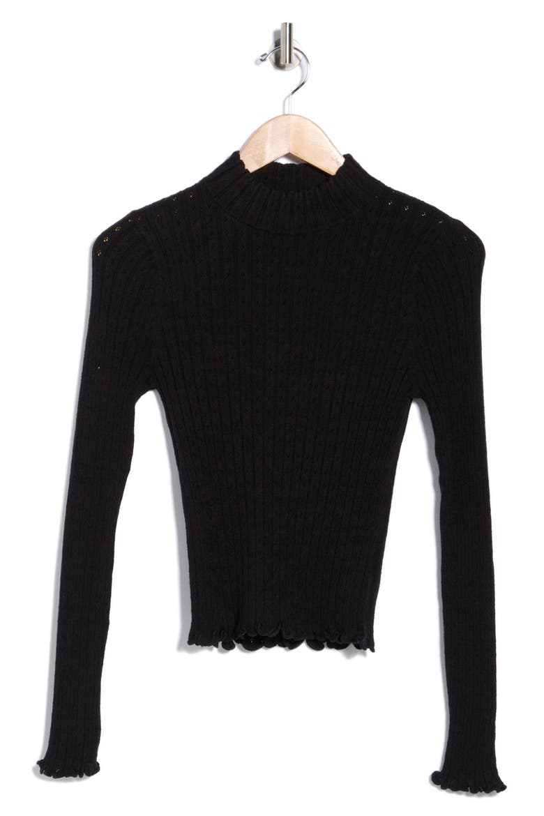 Pointelle Stitch Top, Alternate, color, BLACK