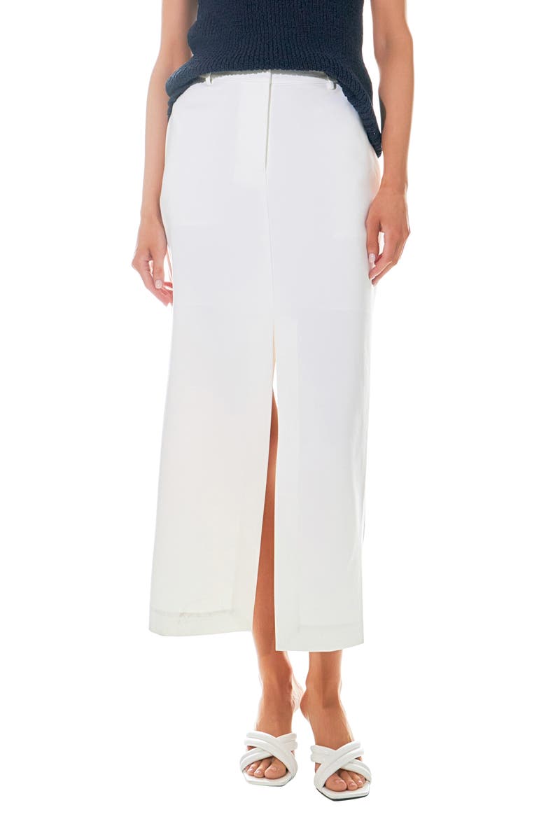 Front Slit Mid Rise Maxi Skirt, Main, color, WHITE