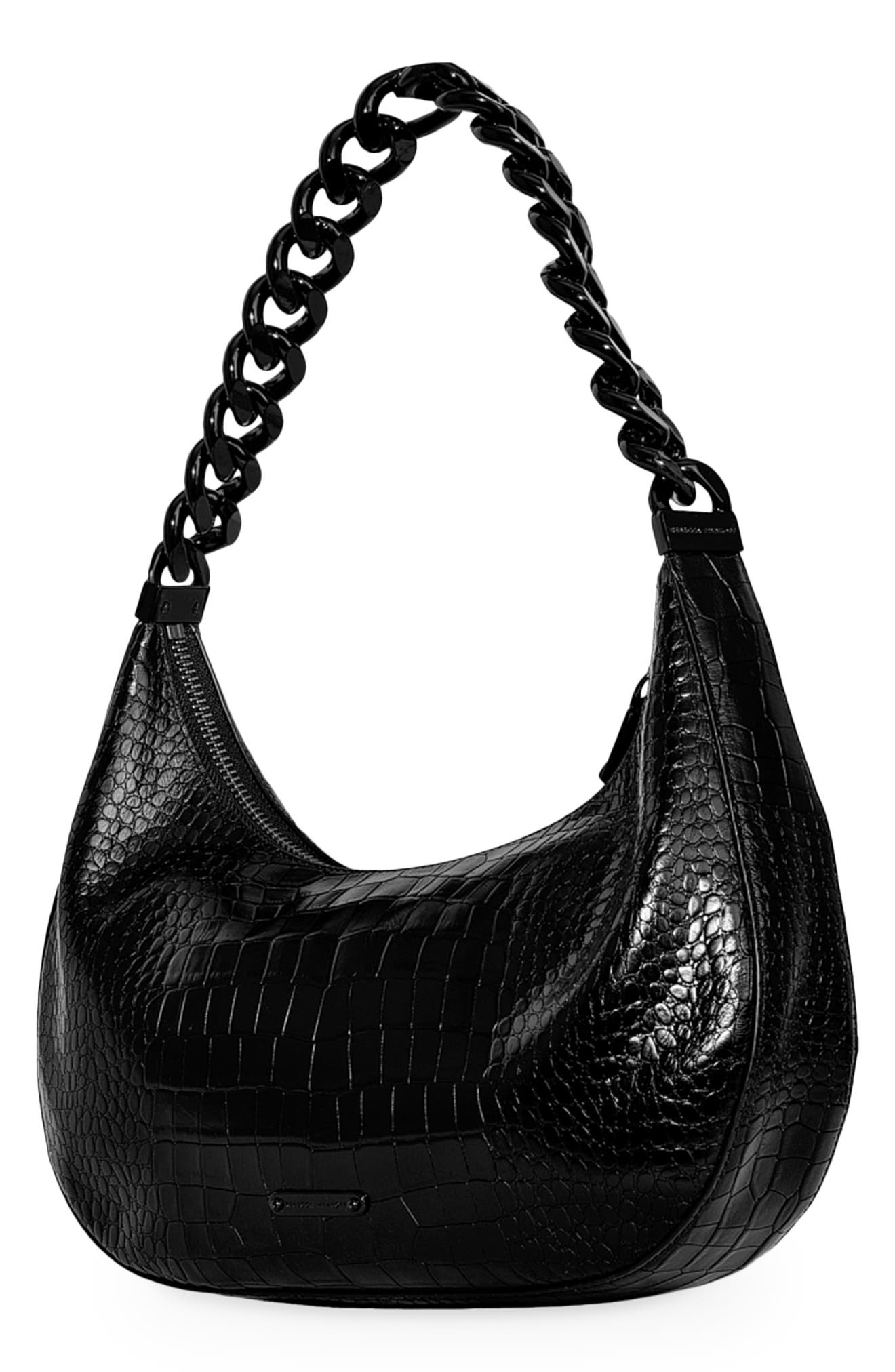 Rebecca Minkoff Julian Croissant Croc Embossed Leather Shoulder Bag, Alternate, color, 