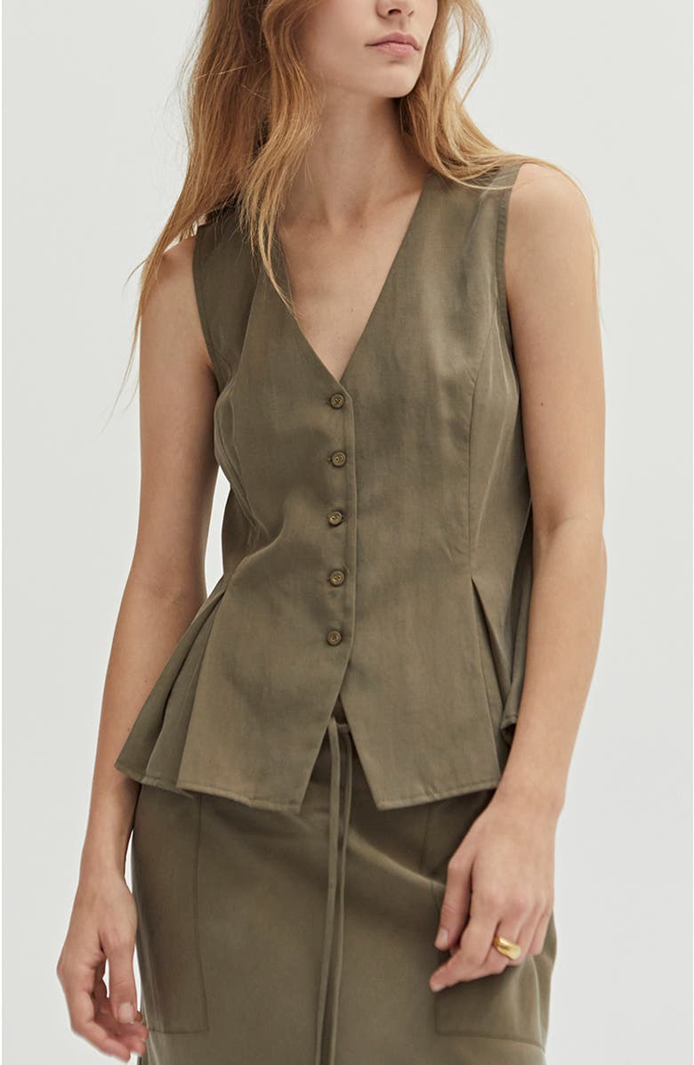CRESCENT Lyocell & Linen Pleated Vest, Main, color, 