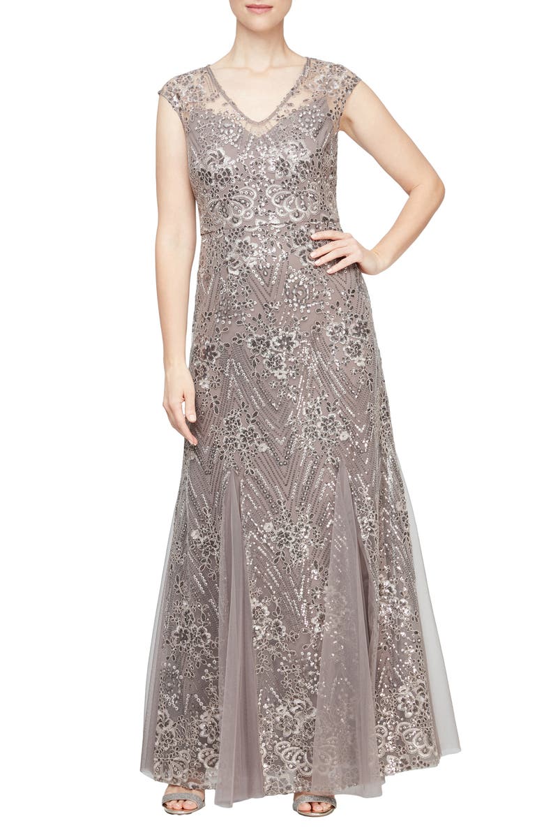 Alex Evenings Sequin Embroidered Evening Gown, Main, color, 
