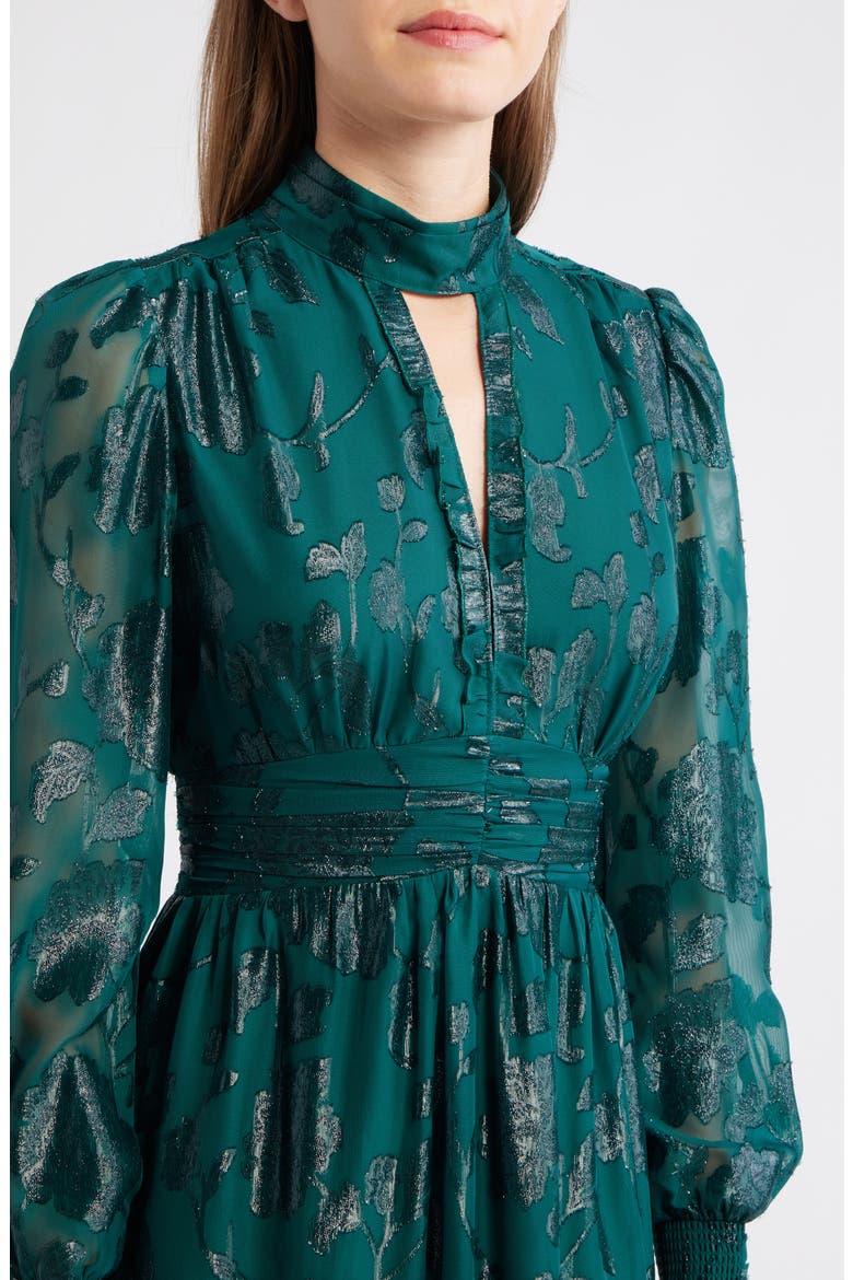 Metallic Floral Long Sleeve Dress, Alternate, color, MIDNIGHT PINE