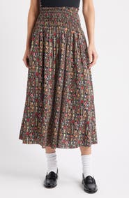 THE GREAT. The Canary Floral A-Line Midi Skirt