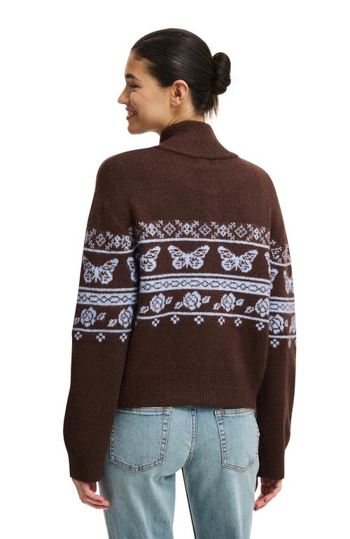 Cotton On Intarsia Knit Bomber In Brown