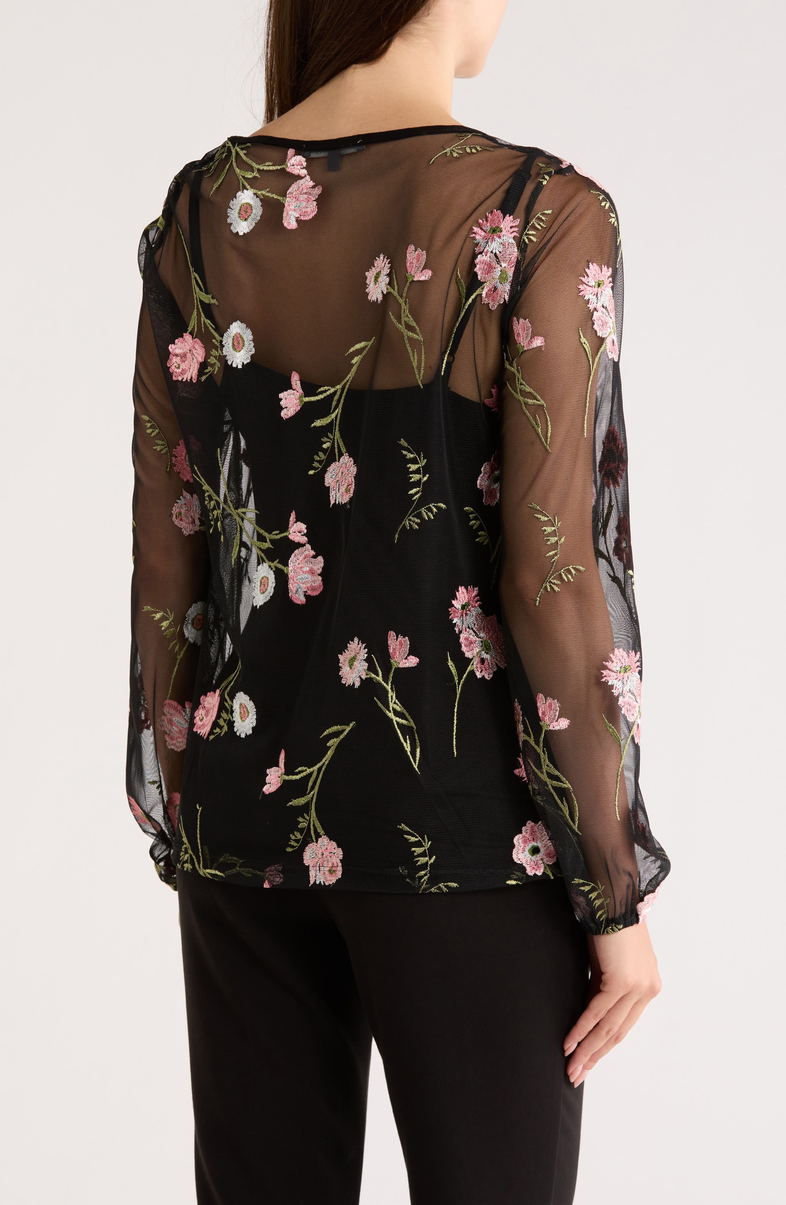 Embroidered Mesh Top