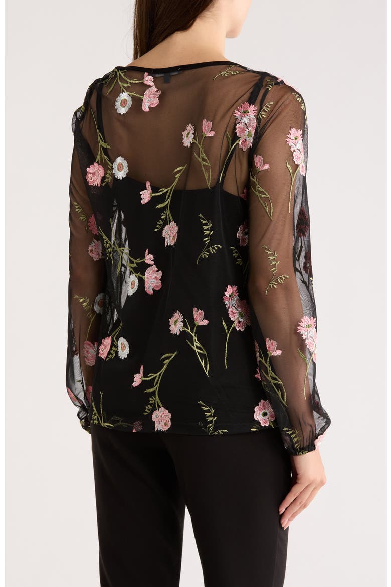 Embroidered Mesh Top, Alternate, color, BLACK