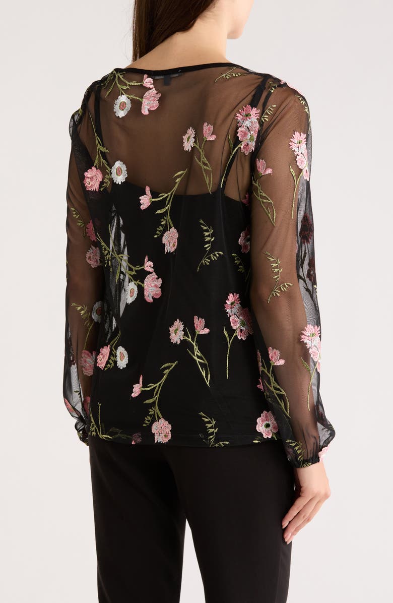matty m. Embroidered Mesh Top, Alternate, color, Black