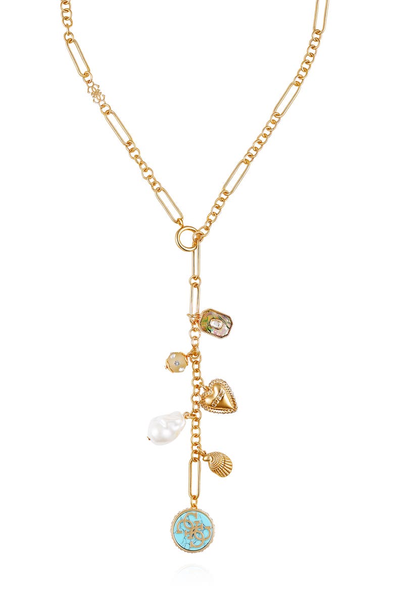 Charm Lariat Necklace, Alternate, color, GOLD TONE