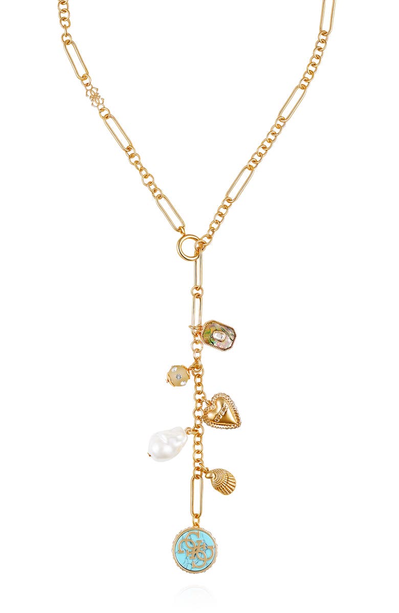 GUESS Charm Lariat Necklace, Alternate, color, Gold Tone