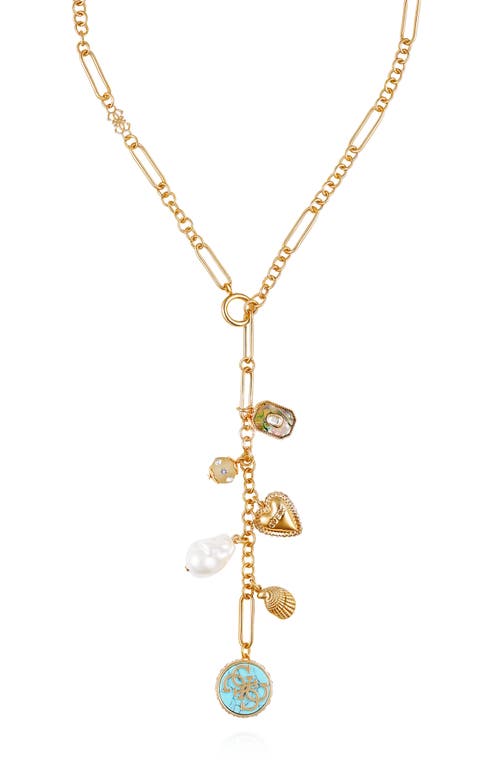 Guess Charm Lariat Necklace In Gold