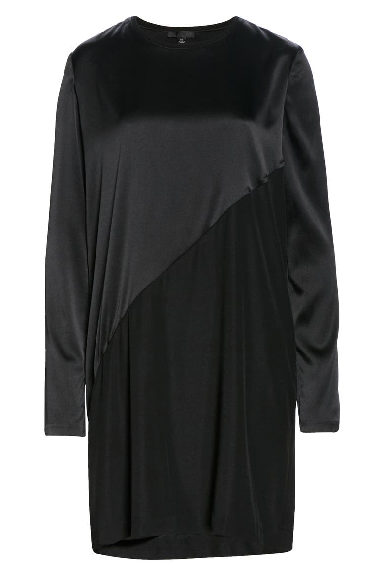 Long Sleeve Stretch Silk Minidress, Alternate, color, BLACK