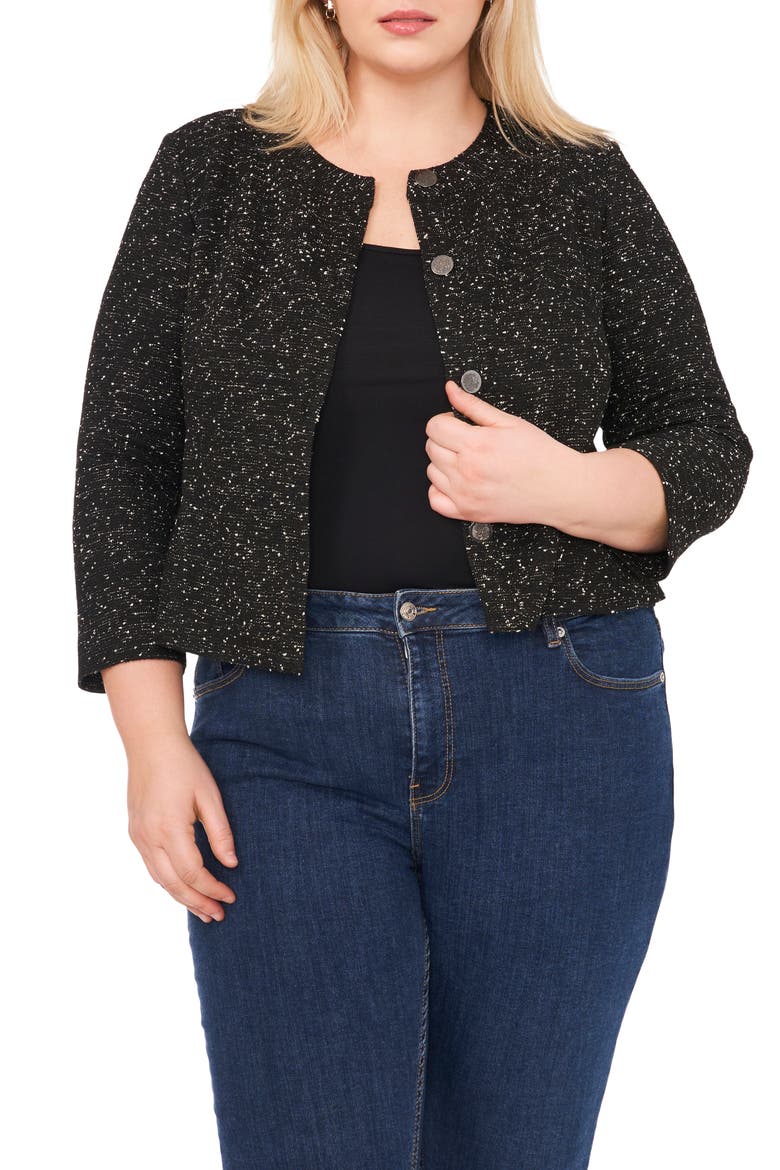 Tweed Knit Crop Jacket, Main, color, RICH BLACK