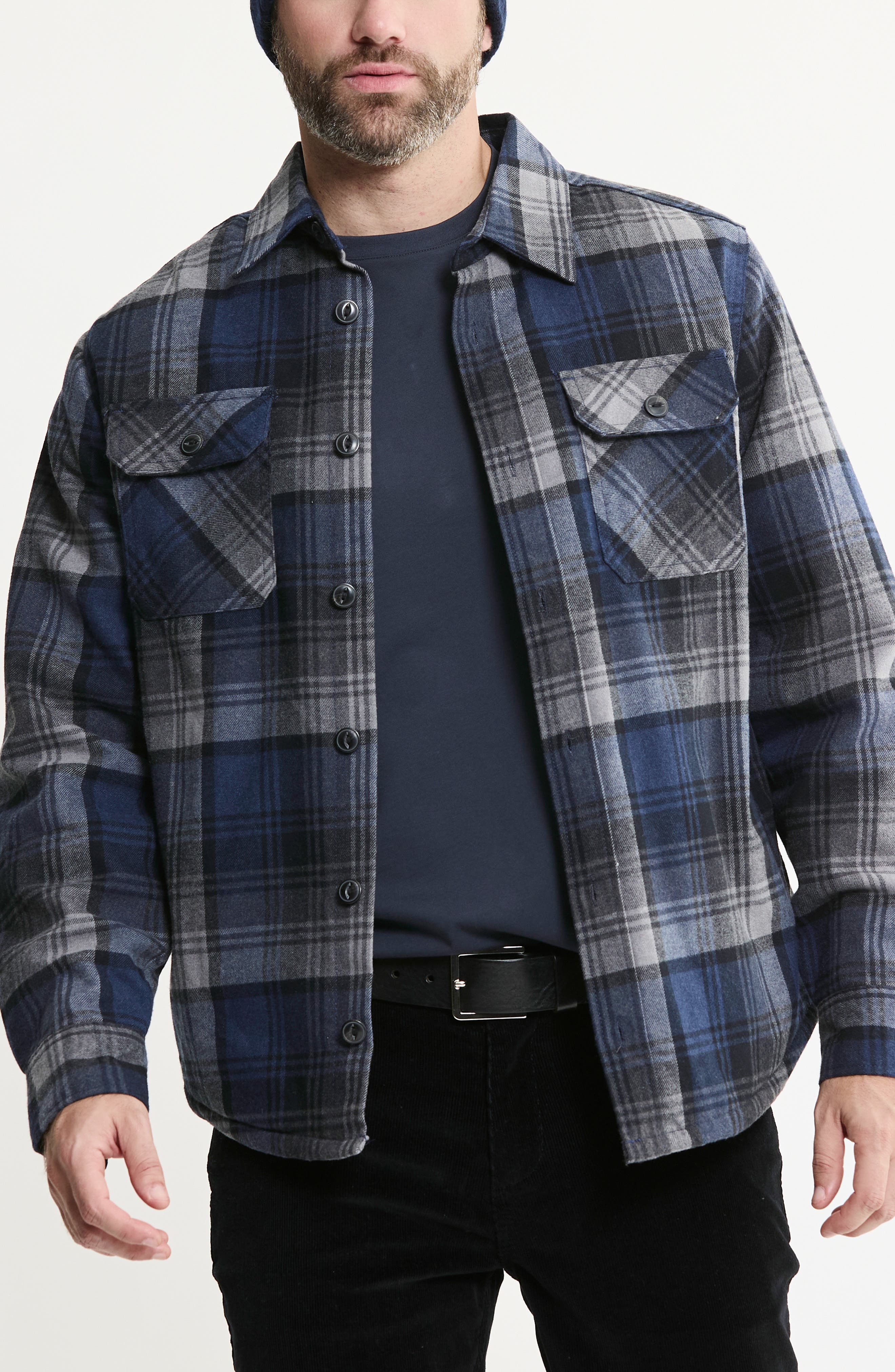 Plaid Flannel Shirt Jacket with Faux Fur Lining