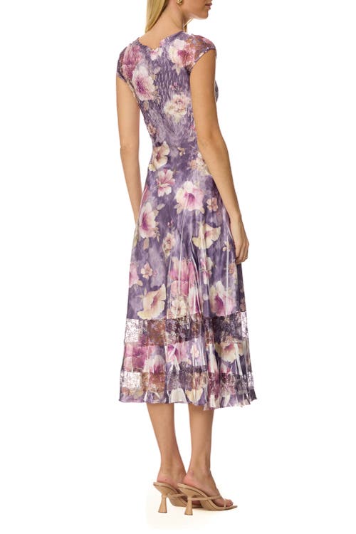 Komarov Dramatic Lace Inset Dress With Cap Sleeves In Purple