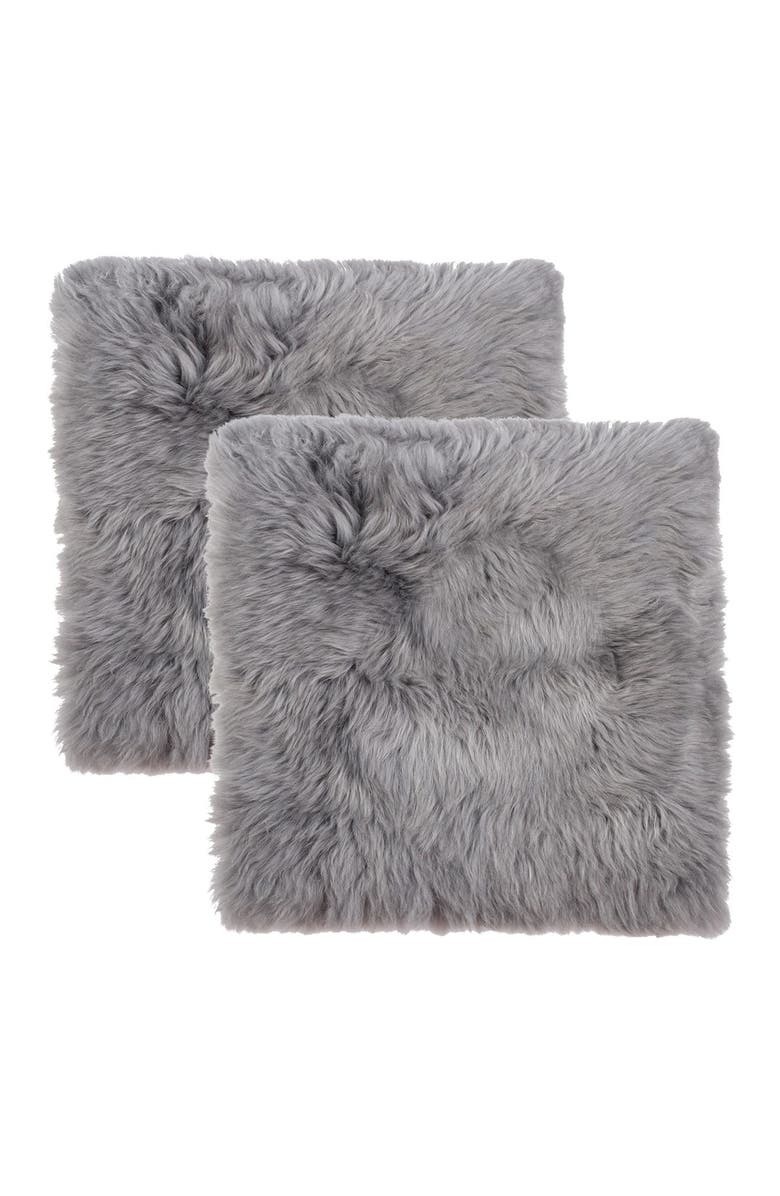 NATURAL New Zealand Genuine Sheepskin Shearling Chair Seat Pad - Set of 2, Main, color, Grey