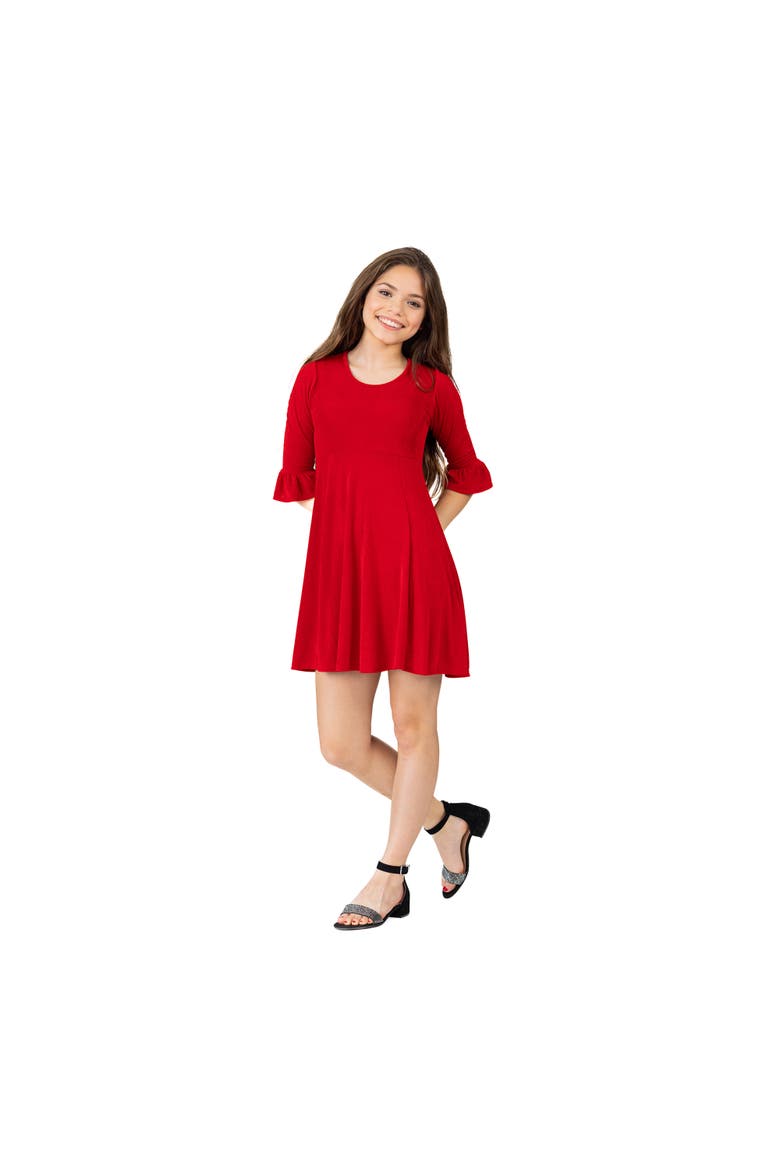 Elbow Length Sleeve Fit and Flare Party Dress, Main, color, Red
