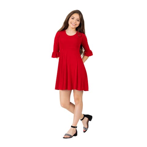 Elbow Length Sleeve Fit and Flare Party Dress
