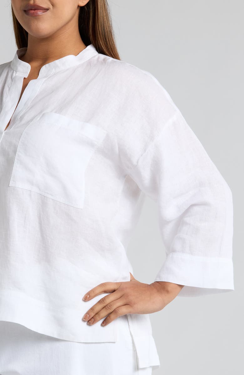 Eileen Fisher Mandarin Collar Organic Linen Top, Alternate, color,