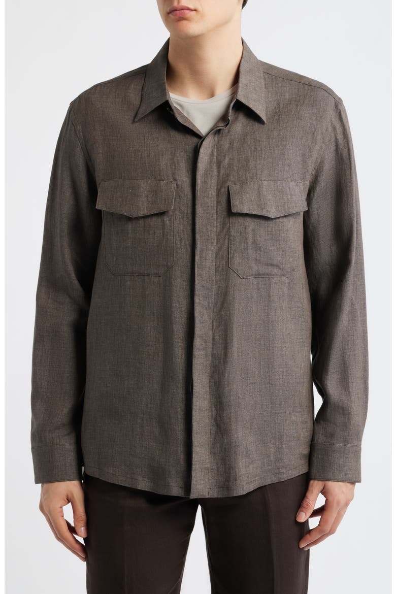 Relaxed Fit Linen Overshirt, Alternate, color, DARK BROWN