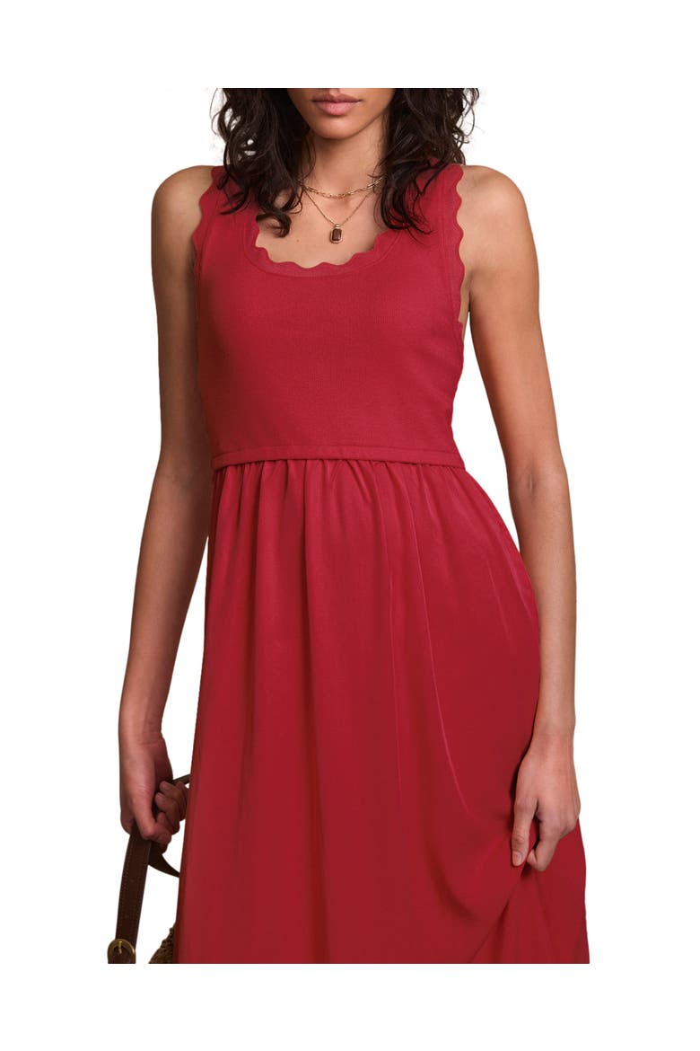Scallop Short Sleeve Trim Midi Dress, Alternate, color, Red