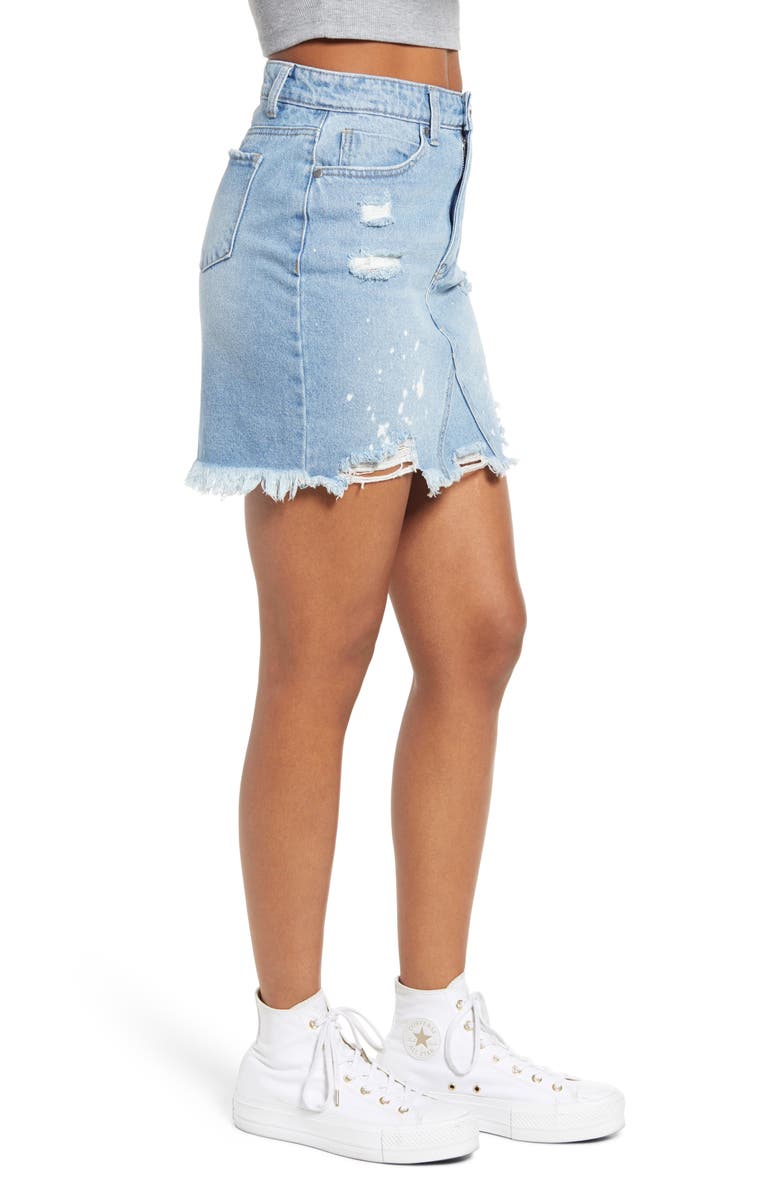 BP. Paint Splatter Ripped Organic Denim Miniskirt, Alternate, color, 