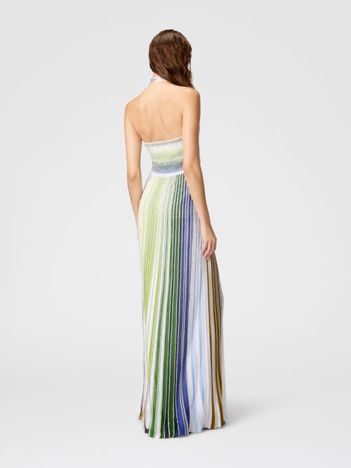 Shop Missoni Long Striped Dress With Sequins And Neck Fastening In Multicoloured