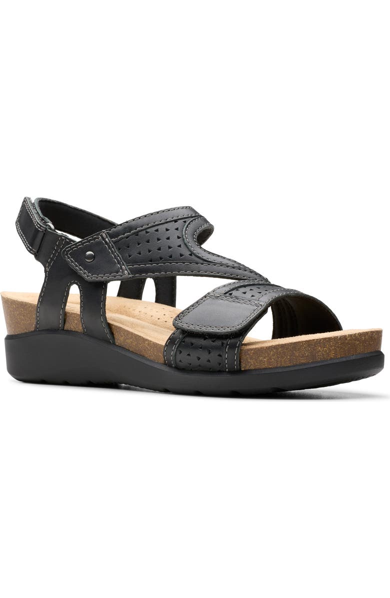 Clarks<sup>®</sup> Calenne Carmen Wedge Sandal, Main, color, Black Leather