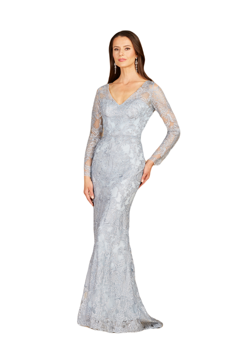 Long Sleeve Lace Mermaid Gown, Main, color, LightBlue