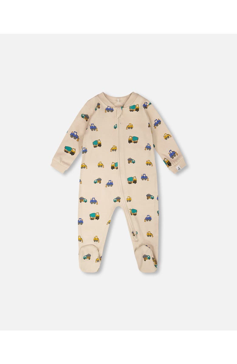 Deux par Deux Organic Cotton One-Piece Truck Print Pyjama, Main, color, Beige Printed Trucks