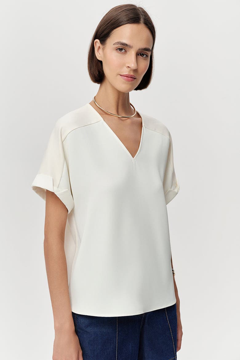 Alette V Neck Short Sleeve Blouse, Alternate, color, Ecru